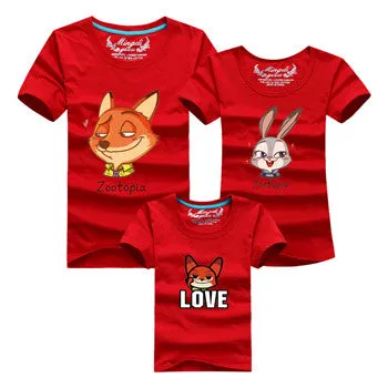 Ming Di 2016 Family Look T Shirts Family Matching Clothes Dad & Mom & Son & Daughter Cartoon Fox Rabbit Family Minions Outfits