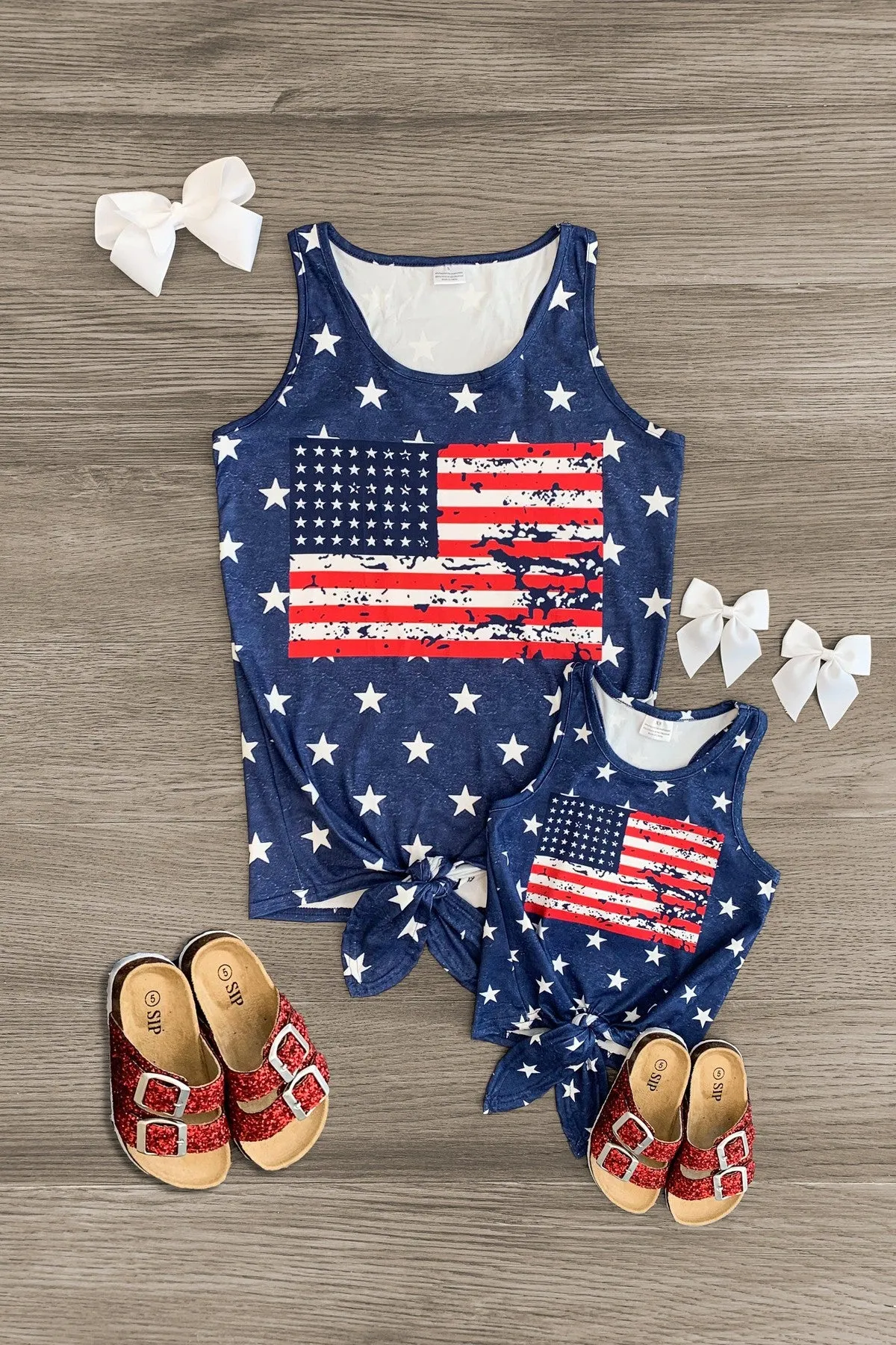 Mom & Me - American Flag Star Tie Tank