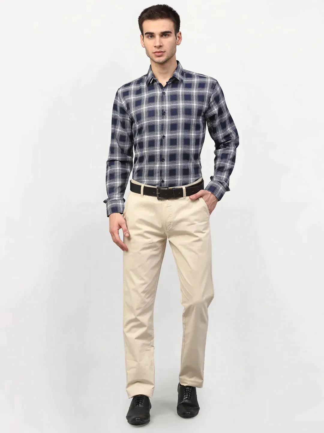 Navy Blue Men'S Checked Formal Shirts