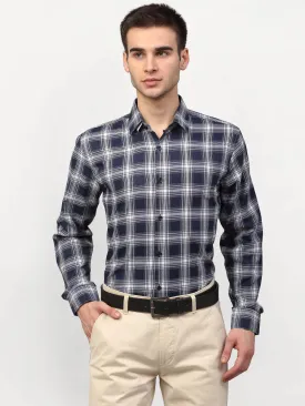 Navy Blue Men'S Checked Formal Shirts