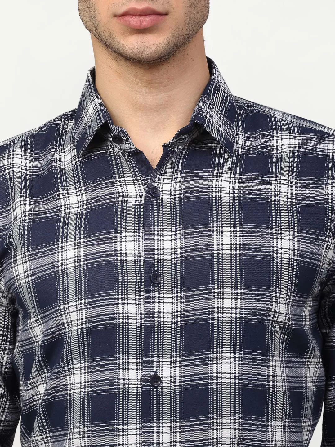 Navy Blue Men'S Checked Formal Shirts