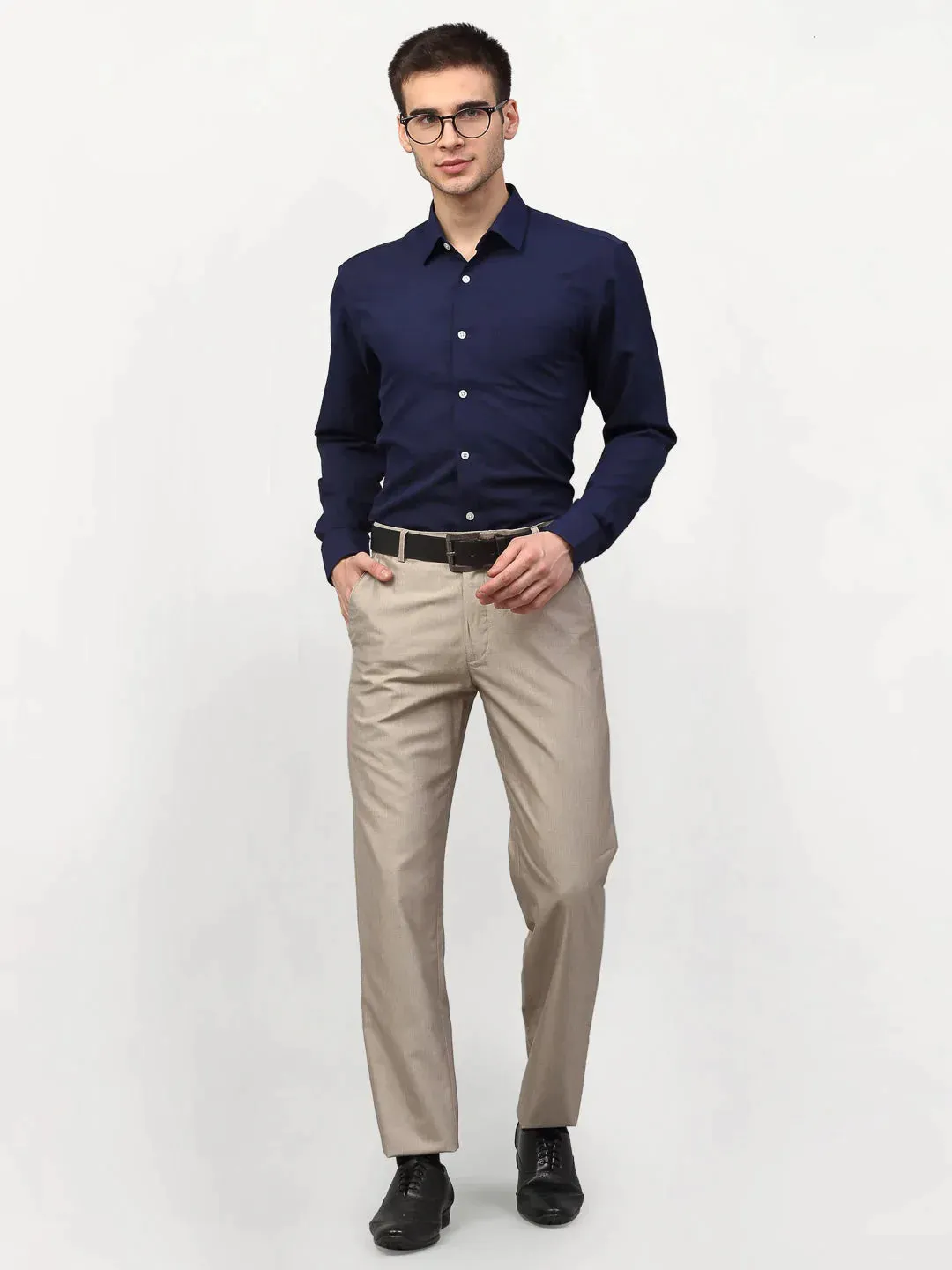 Navy Blue Men'S Solid Formal Shirts