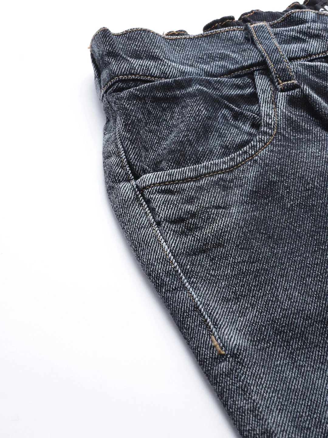 Navy Washed Ring Detail High Waist Jeans