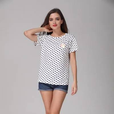 New Fashion Women's Summer T-Shirt Dots Girls' Basic Bottoming Polka Dots Printed Short Sleeve Top Plus Size M-4XL