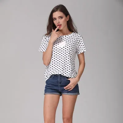 New Fashion Women's Summer T-Shirt Dots Girls' Basic Bottoming Polka Dots Printed Short Sleeve Top Plus Size M-4XL