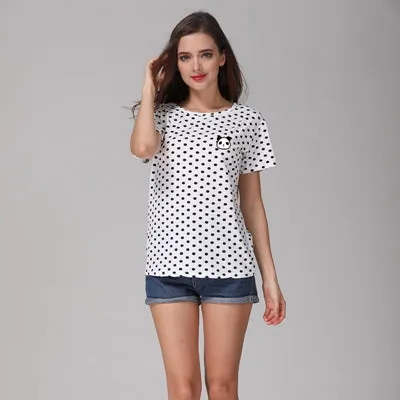 New Fashion Women's Summer T-Shirt Dots Girls' Basic Bottoming Polka Dots Printed Short Sleeve Top Plus Size M-4XL