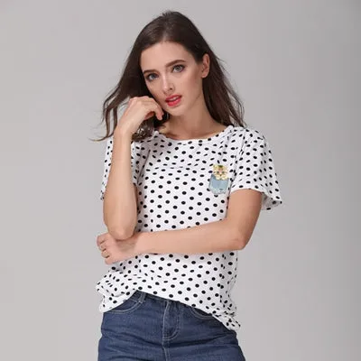 New Fashion Women's Summer T-Shirt Dots Girls' Basic Bottoming Polka Dots Printed Short Sleeve Top Plus Size M-4XL