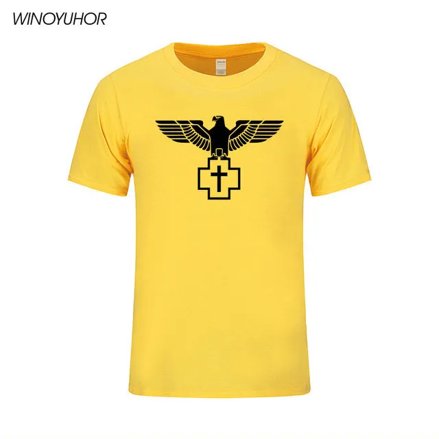 New Pure Cotton Short Brand T Shirt Men's Large Size T-shirt Slim Fit Fashion Eagle Printed Tops Tees Camisetas Masculina