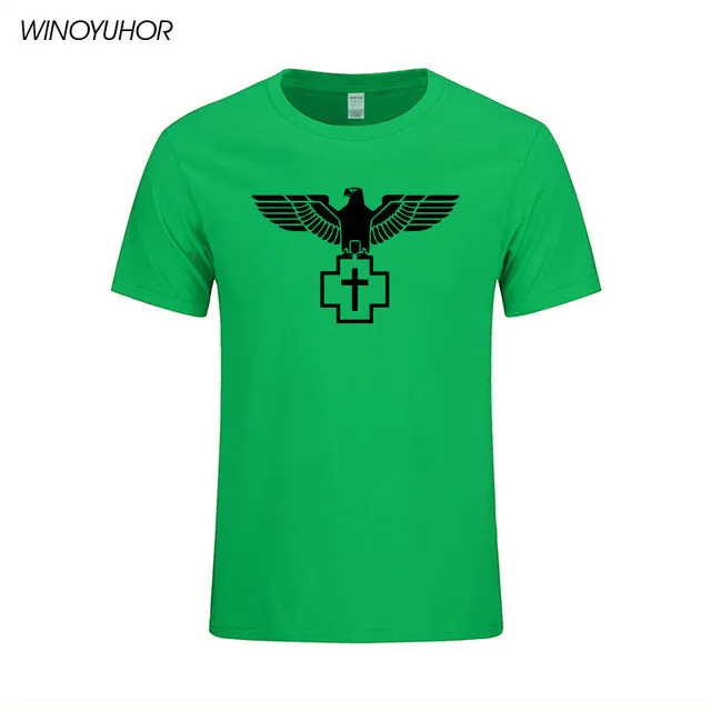 New Pure Cotton Short Brand T Shirt Men's Large Size T-shirt Slim Fit Fashion Eagle Printed Tops Tees Camisetas Masculina