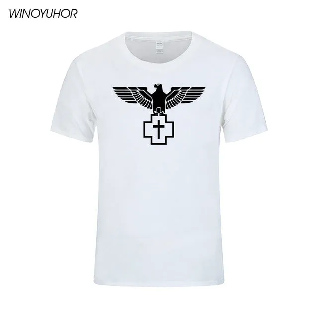 New Pure Cotton Short Brand T Shirt Men's Large Size T-shirt Slim Fit Fashion Eagle Printed Tops Tees Camisetas Masculina