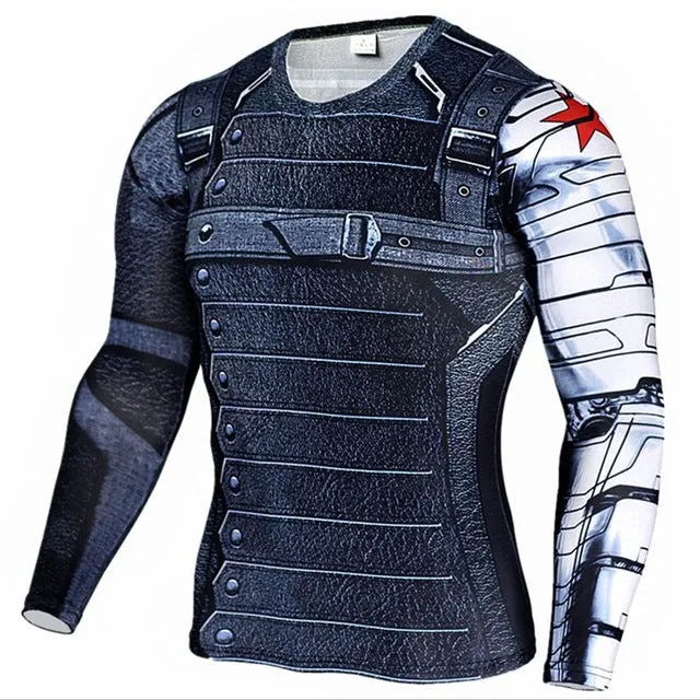 New Superhero Winter Soldier Bucky Anime 3D T Shirt Fitness Men Crossfit T-Shirt Long Sleeve Compression Shirt