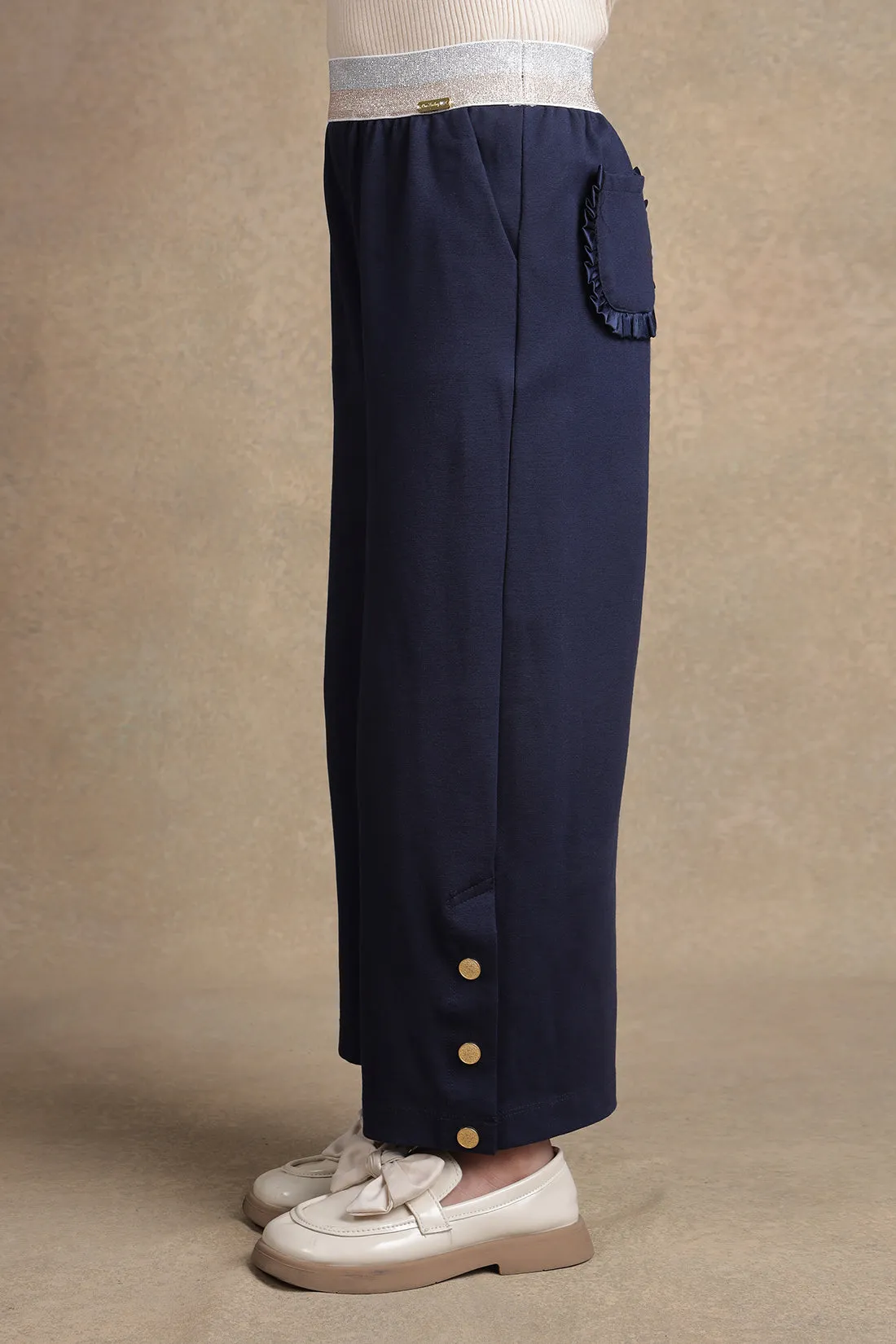 One Friday Kids Girls Navy Blue Flared Trouser