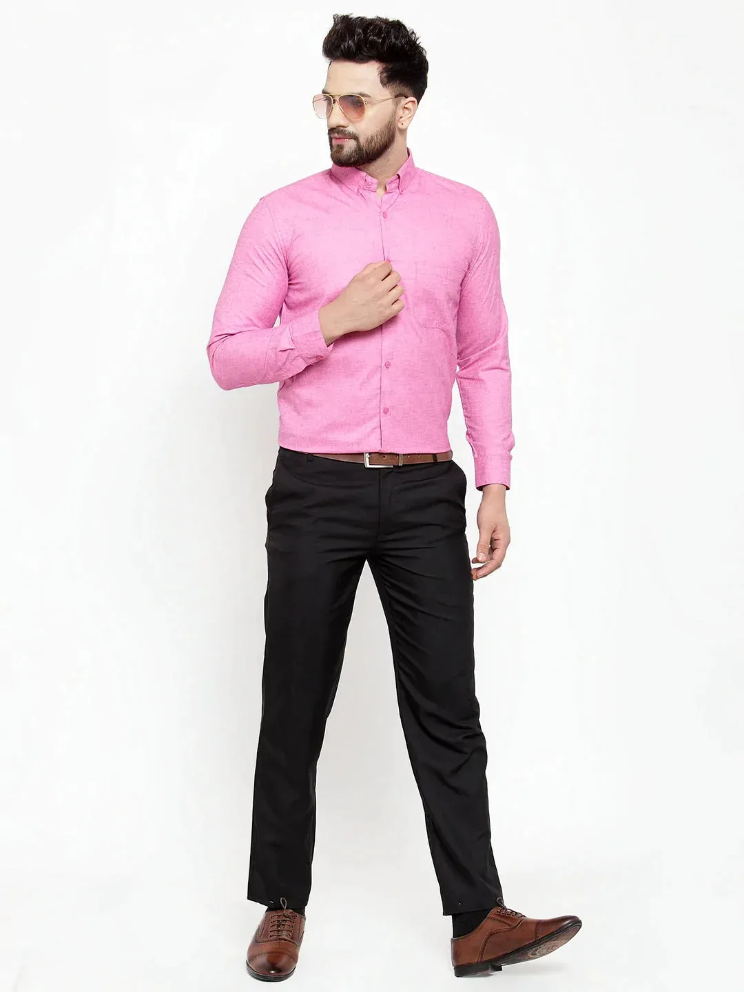 Pink Men'S Cotton Solid Button Down Formal Shirts