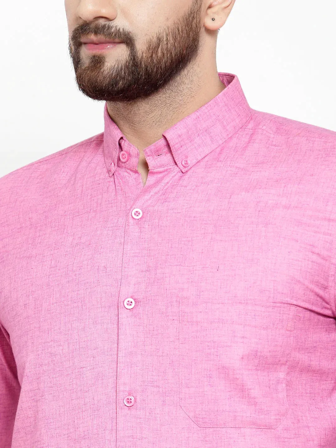 Pink Men'S Cotton Solid Button Down Formal Shirts