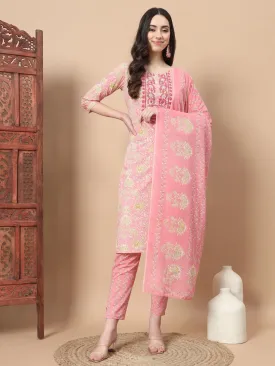 Pink Printed Cotton Kurta Dupatta Set