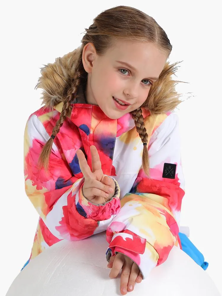 Red Flower Winter Kids Colorful Snowboard Jacket