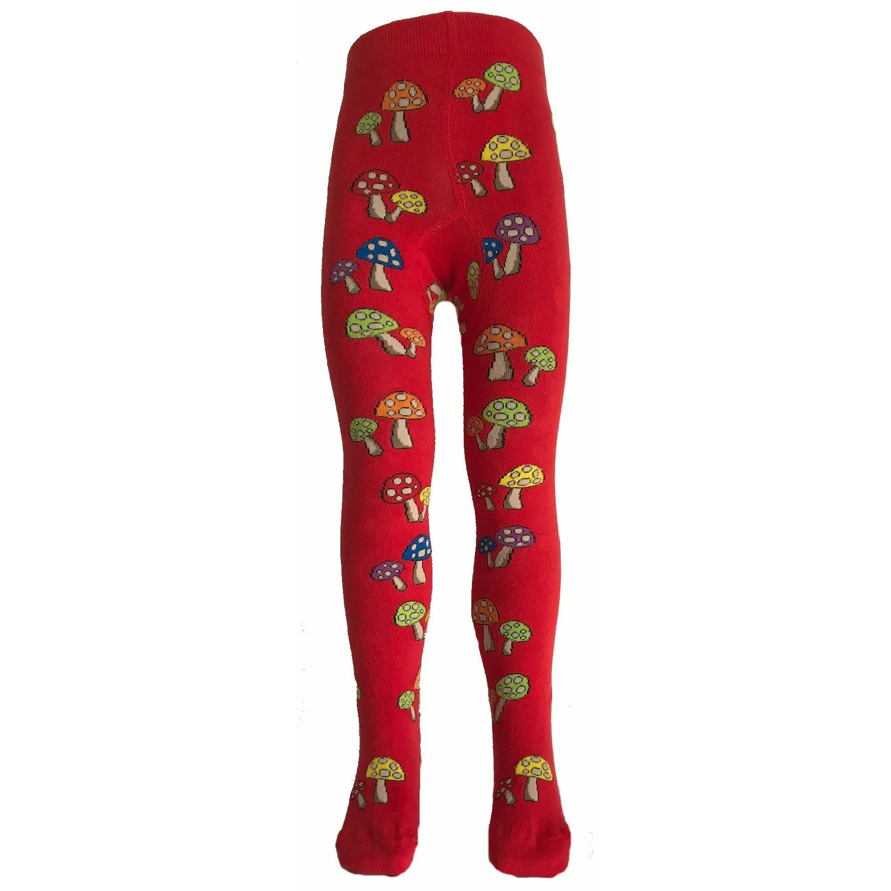 Red Fun Guy Rainbow Mushrooms Kids Tights