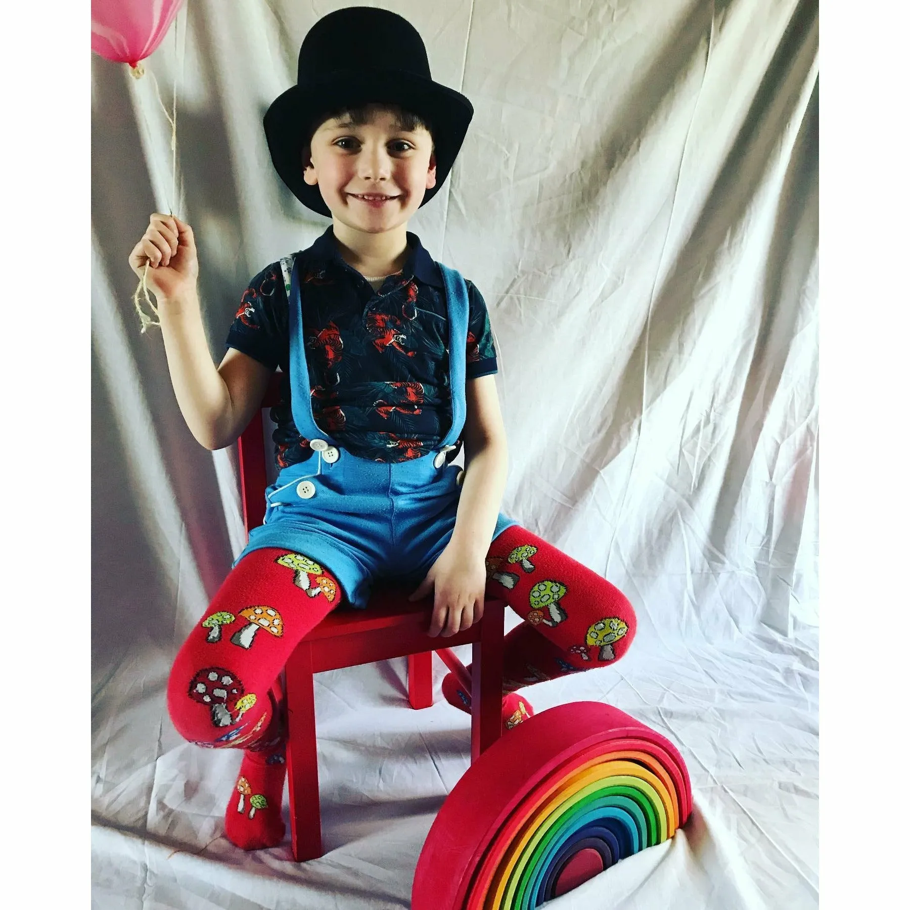 Red Fun Guy Rainbow Mushrooms Kids Tights