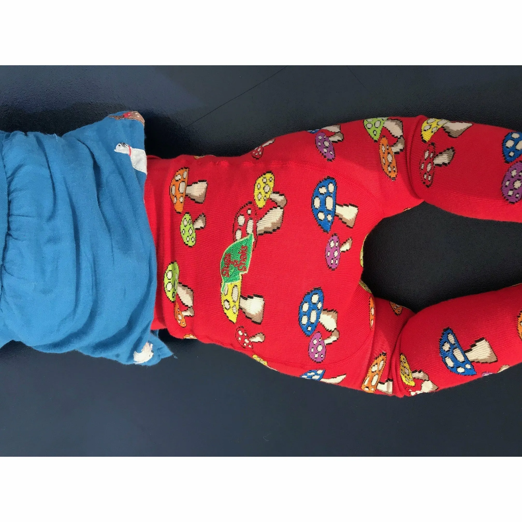 Red Fun Guy Rainbow Mushrooms Kids Tights