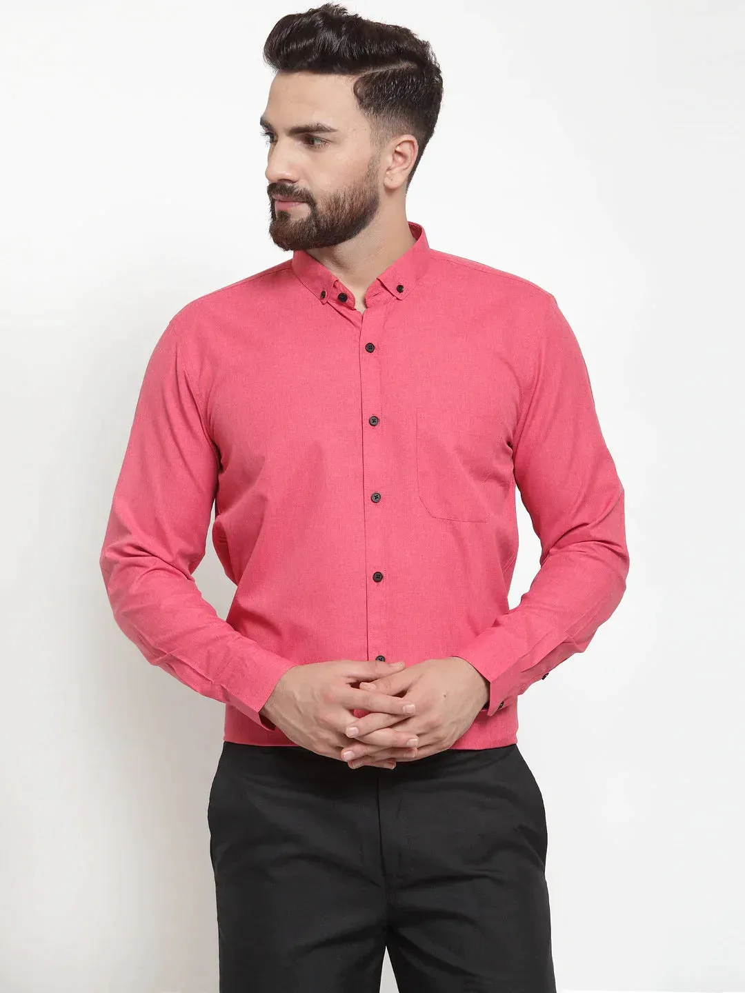 Red Men'S Cotton Solid Button Down Formal Shirts