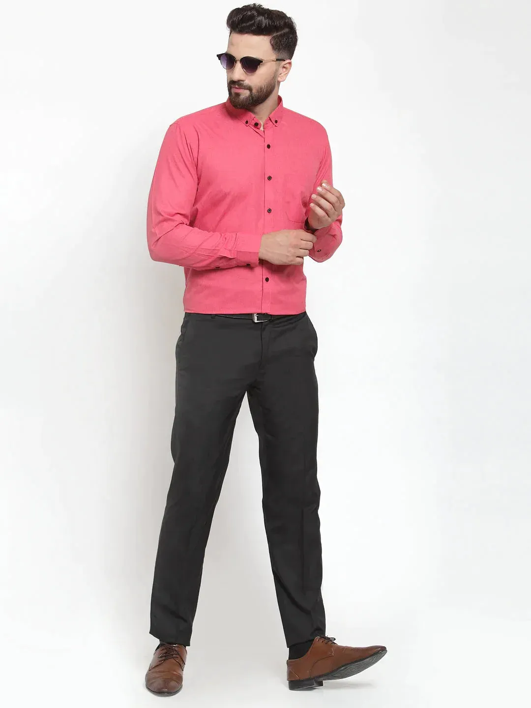 Red Men'S Cotton Solid Button Down Formal Shirts