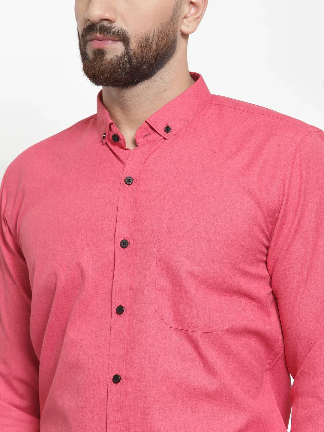 Red Men'S Cotton Solid Button Down Formal Shirts