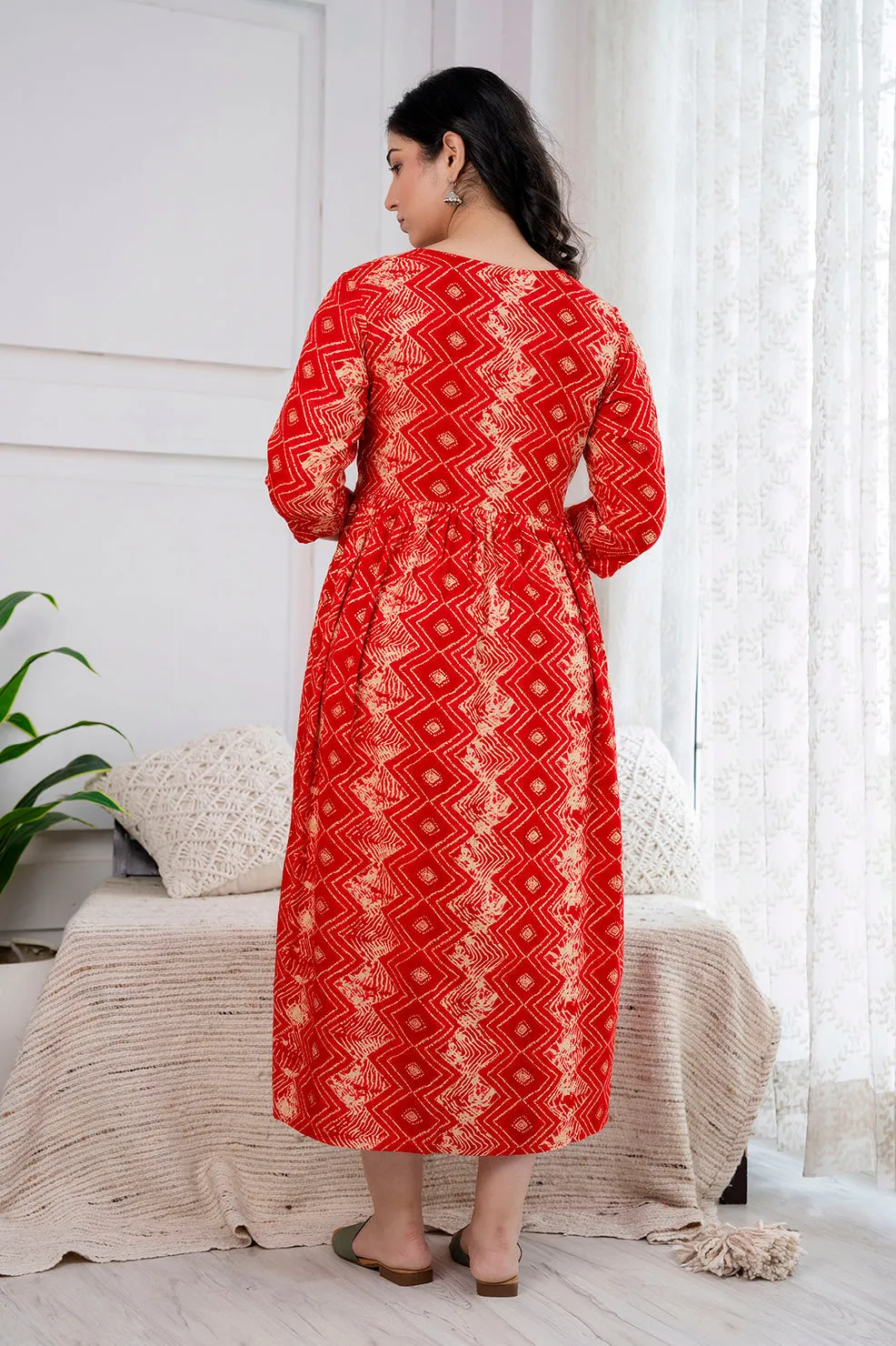 Red Printed Maternity Dress For Women