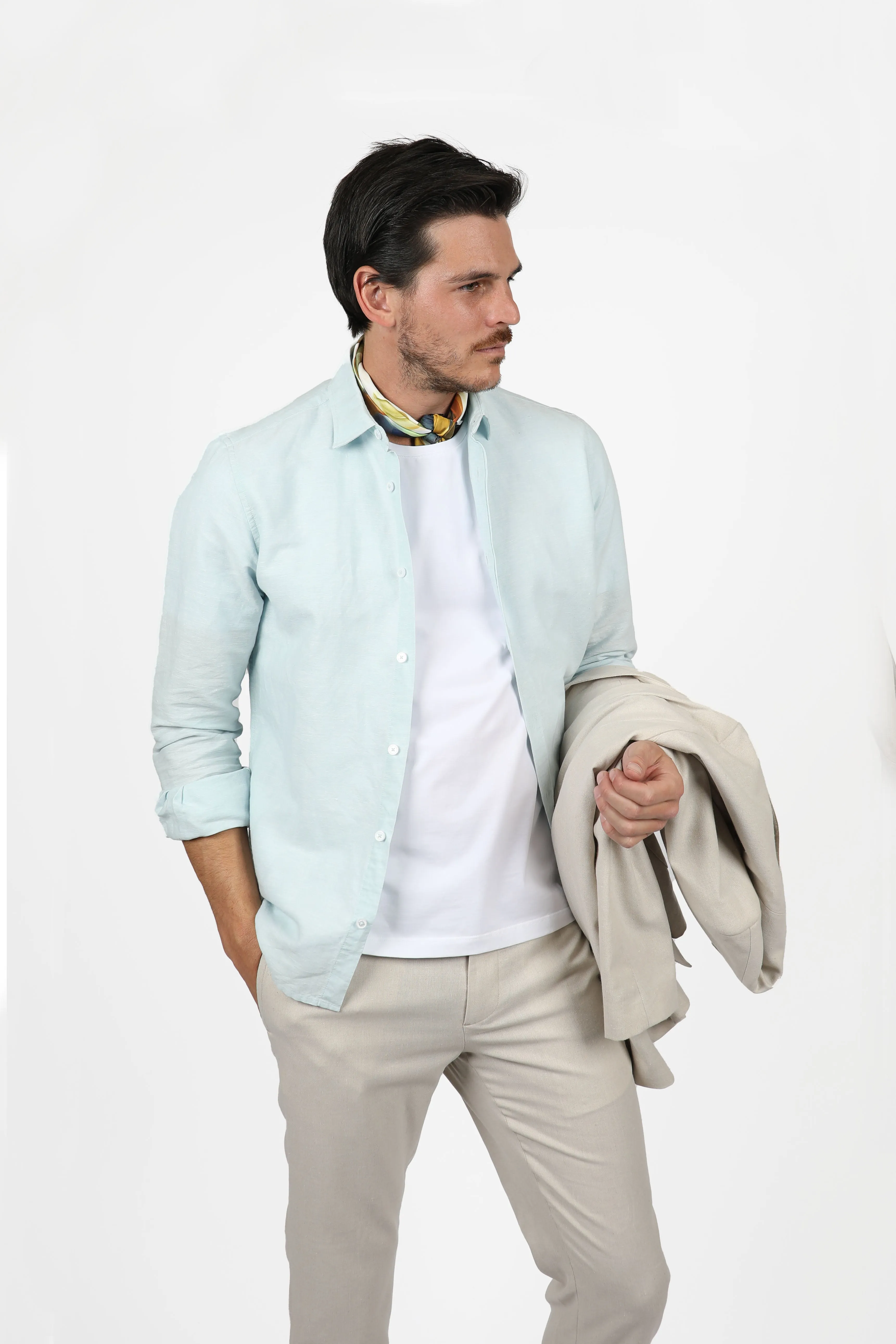 Relaxed Fit Ice Blue Linen Shirt