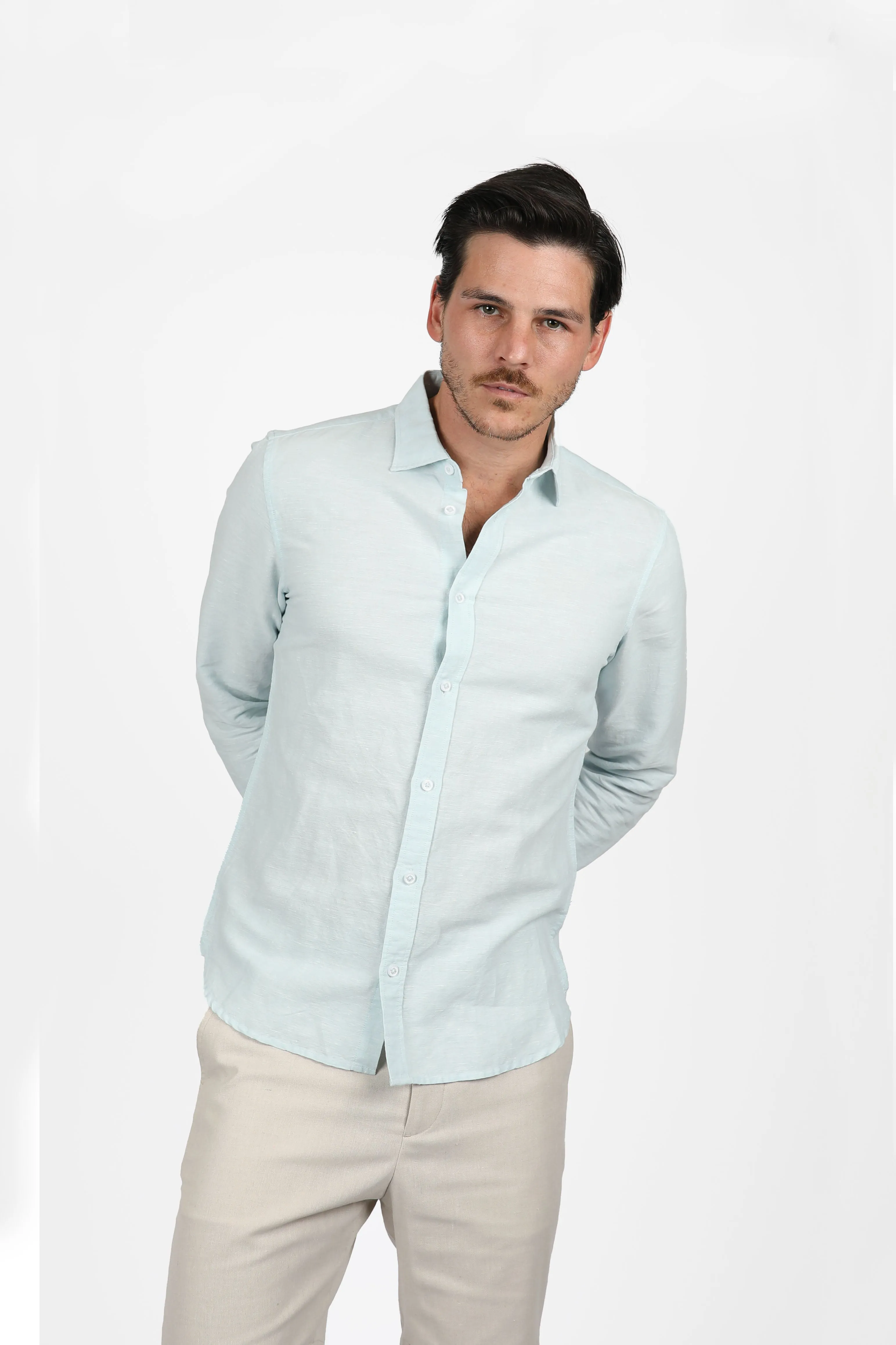 Relaxed Fit Ice Blue Linen Shirt