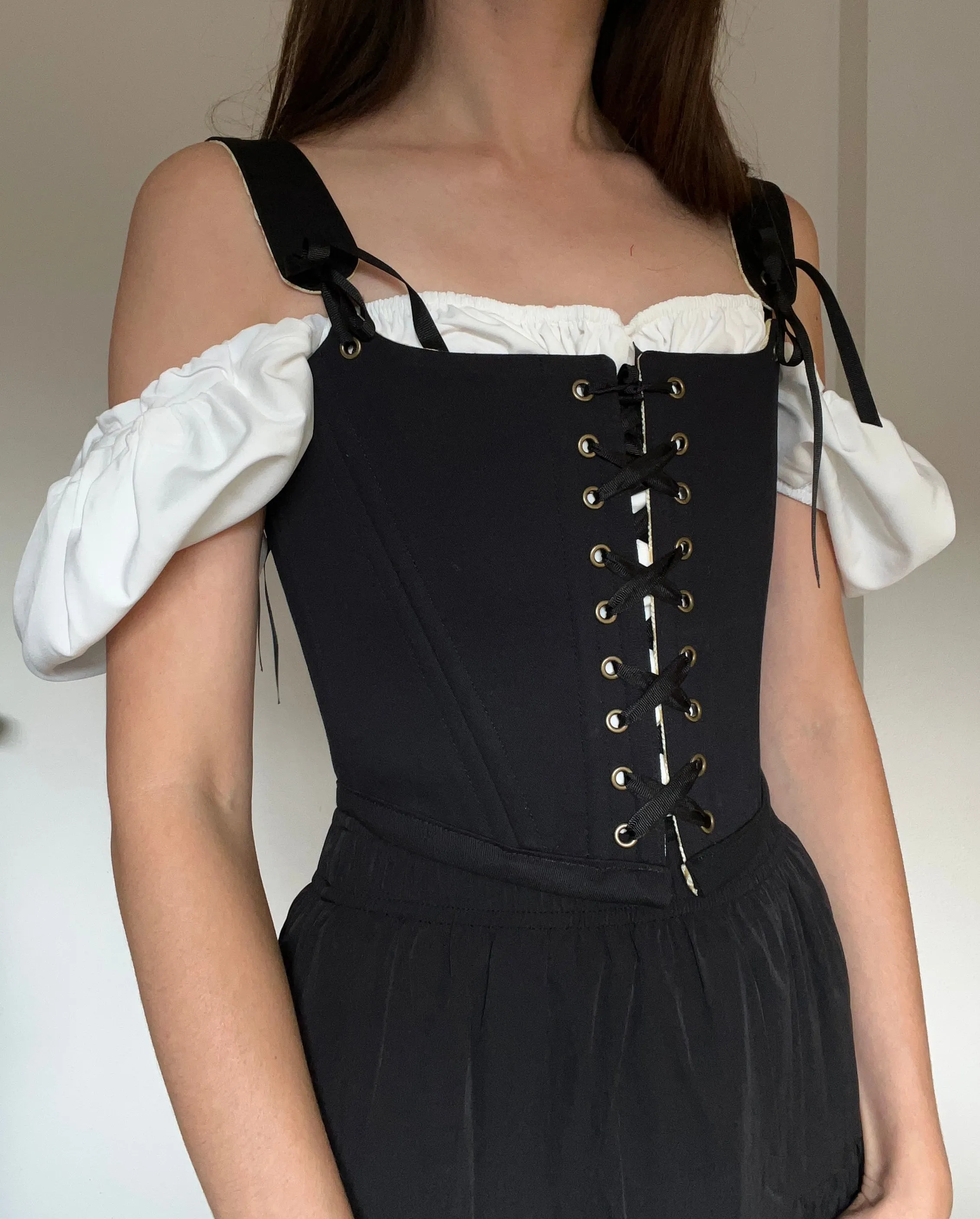 Reversible black/buttercream yellow corset with removable shoulder straps