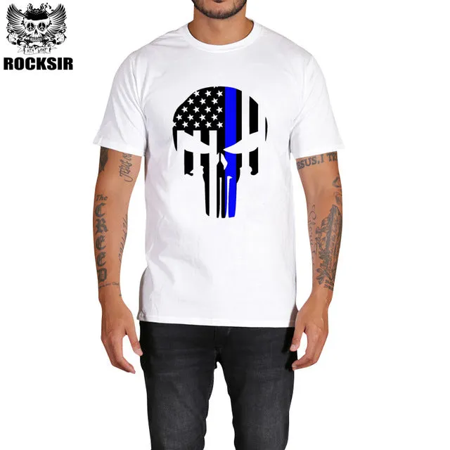 Rocksir punisher t shirts for men t shirt Cotton fashion brand t shirt men Casual Short Sleeves the punisher T-shirt Men