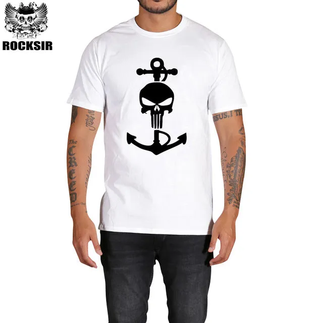 Rocksir punisher t shirts for men t shirt Cotton fashion brand t shirt men Casual Short Sleeves the punisher T-shirt Men