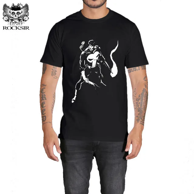 Rocksir punisher t shirts for men t shirt Cotton fashion brand t shirt men Casual Short Sleeves the punisher T-shirt Men