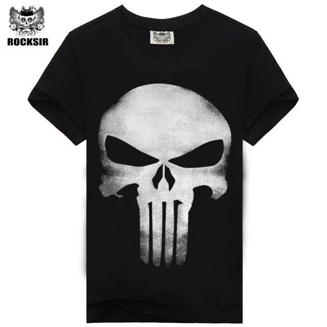 Rocksir punisher t shirts for men t shirt Cotton fashion brand t shirt men Casual Short Sleeves the punisher T-shirt Men