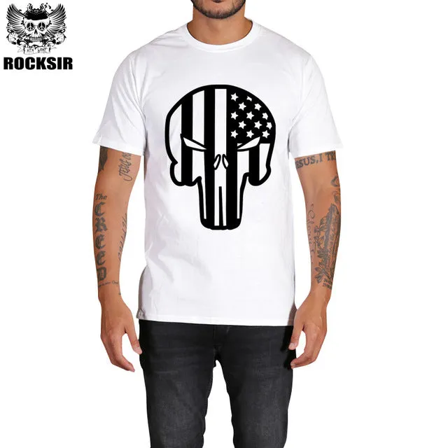 Rocksir punisher t shirts for men t shirt Cotton fashion brand t shirt men Casual Short Sleeves the punisher T-shirt Men