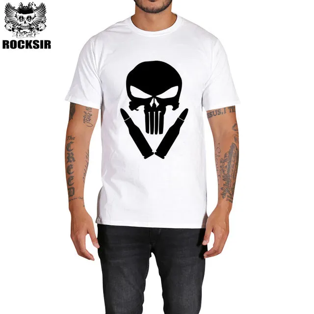 Rocksir punisher t shirts for men t shirt Cotton fashion brand t shirt men Casual Short Sleeves the punisher T-shirt Men