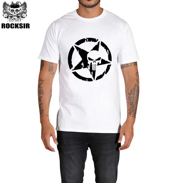 Rocksir punisher t shirts for men t shirt Cotton fashion brand t shirt men Casual Short Sleeves the punisher T-shirt Men