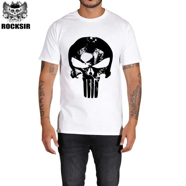 Rocksir punisher t shirts for men t shirt Cotton fashion brand t shirt men Casual Short Sleeves the punisher T-shirt Men