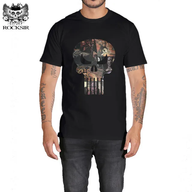 Rocksir punisher t shirts for men t shirt Cotton fashion brand t shirt men Casual Short Sleeves the punisher T-shirt Men