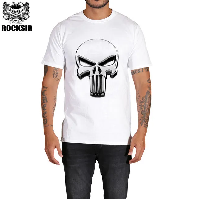 Rocksir punisher t shirts for men t shirt Cotton fashion brand t shirt men Casual Short Sleeves the punisher T-shirt Men