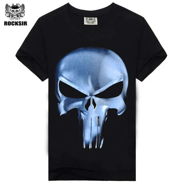 Rocksir punisher t shirts for men t shirt Cotton fashion brand t shirt men Casual Short Sleeves the punisher T-shirt Men