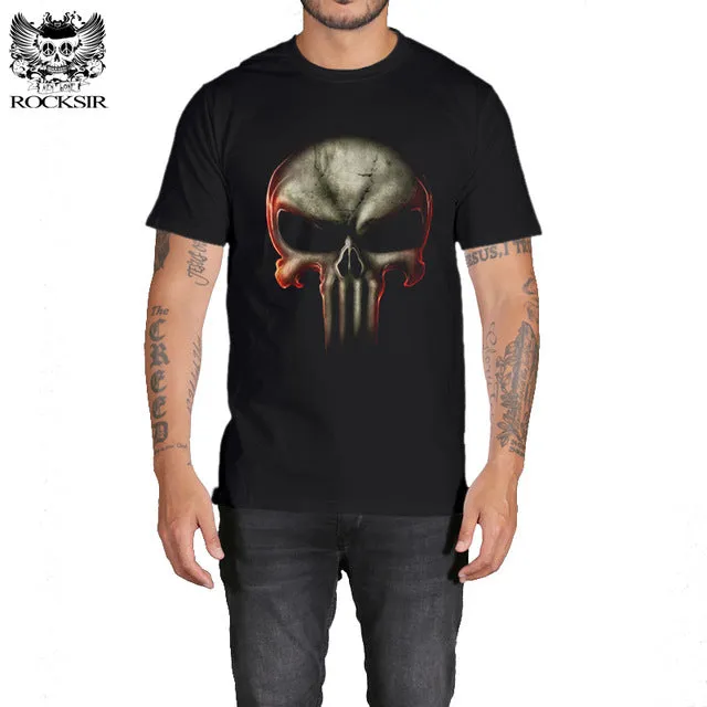 Rocksir punisher t shirts for men t shirt Cotton fashion brand t shirt men Casual Short Sleeves the punisher T-shirt Men