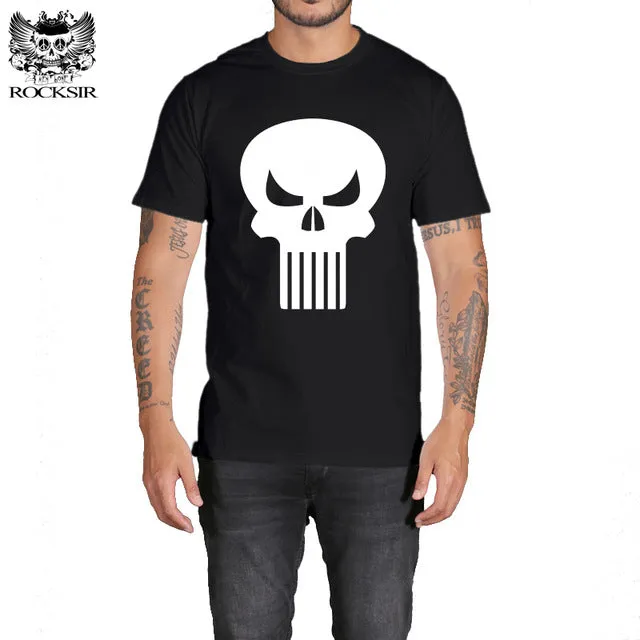 Rocksir punisher t shirts for men t shirt Cotton fashion brand t shirt men Casual Short Sleeves the punisher T-shirt Men