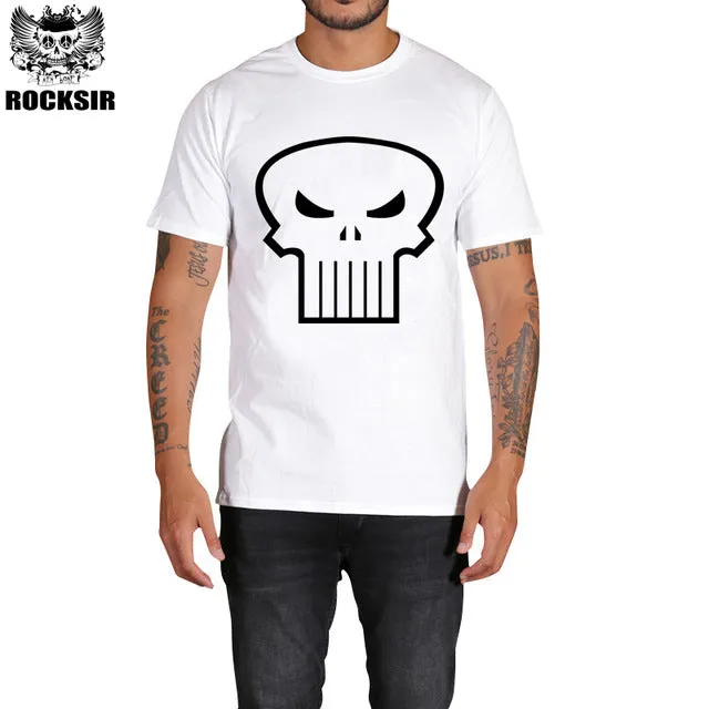 Rocksir punisher t shirts for men t shirt Cotton fashion brand t shirt men Casual Short Sleeves the punisher T-shirt Men