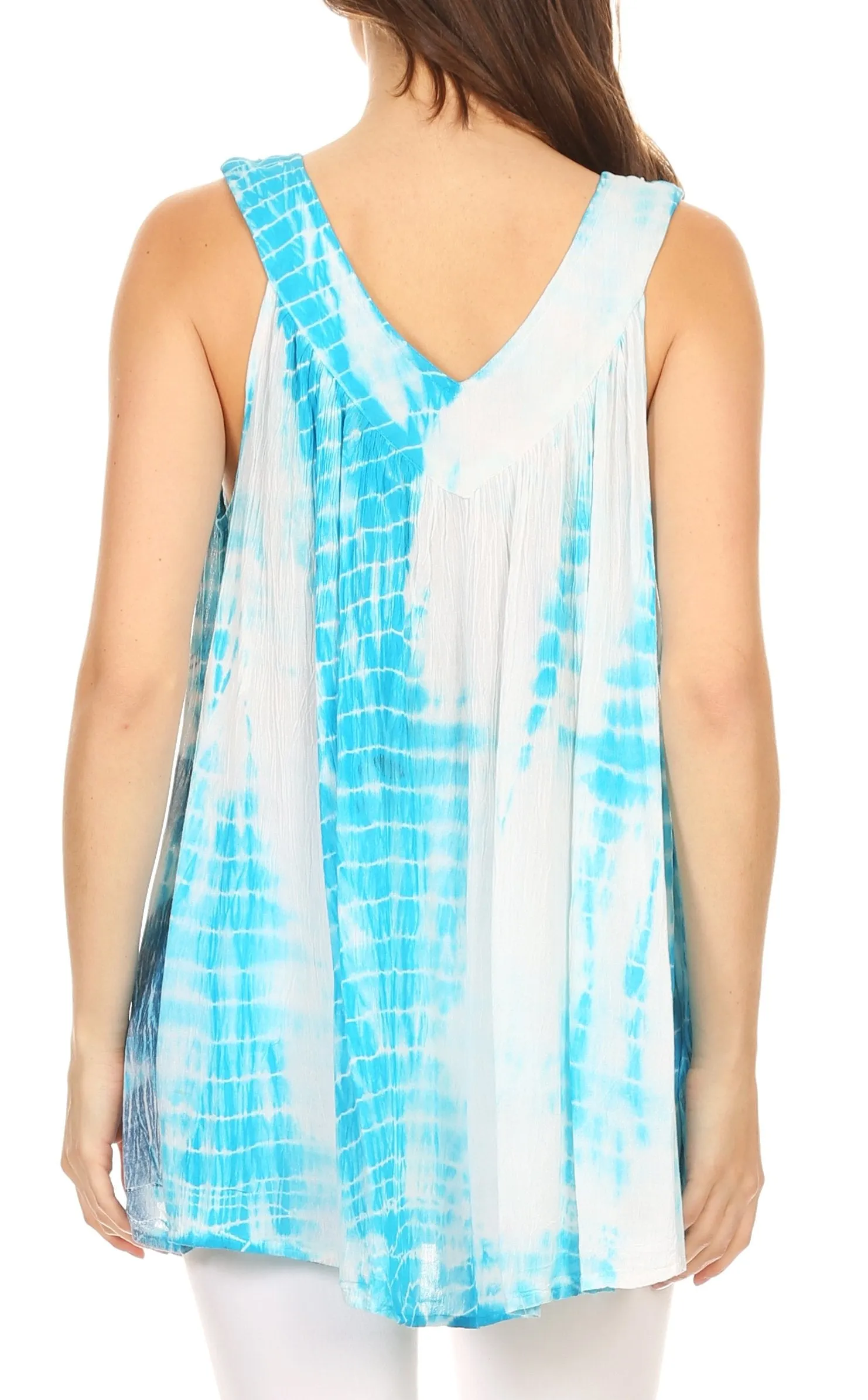 Sakkas Jasmin Sleeveless V Neck Marble Tie Dye Tank Top Blouse with Embellishment