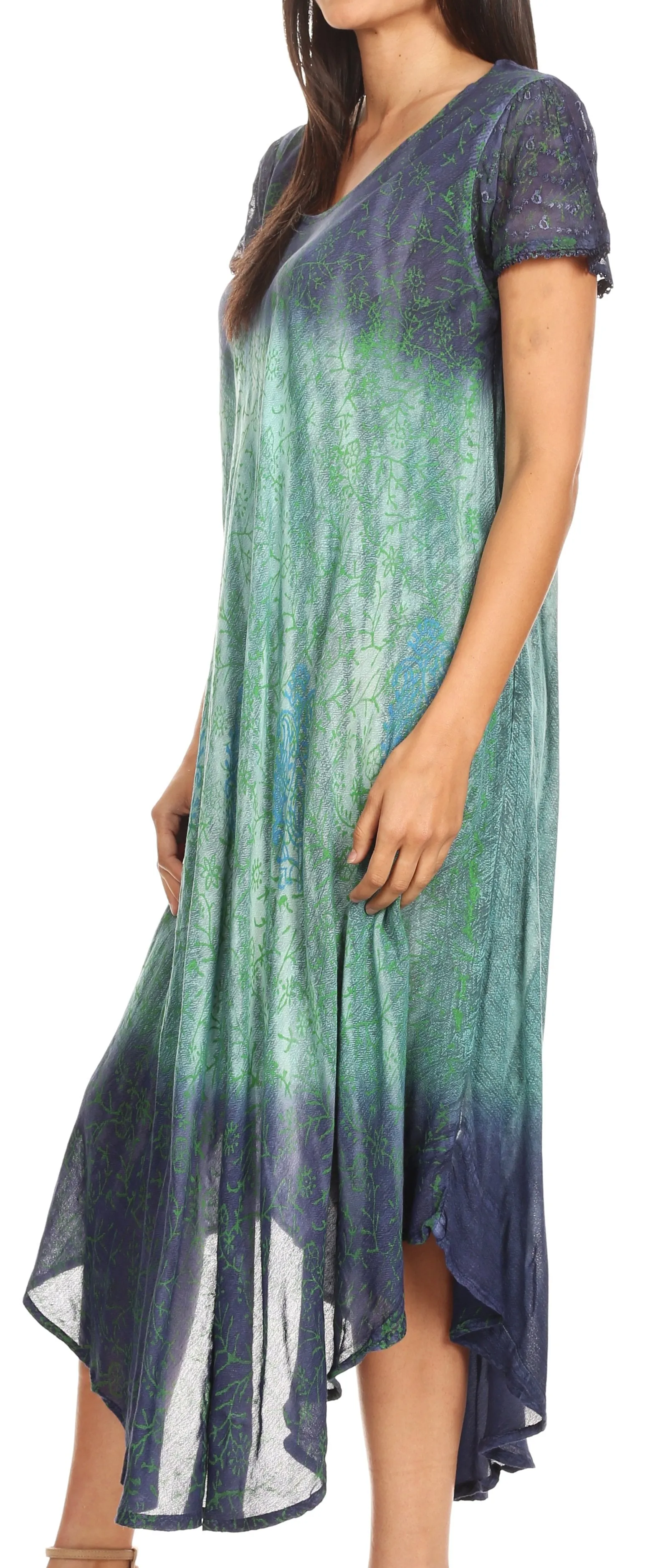 Sakkas Samira Color Block Printed Sheer Cap Sleeve Relaxed Fit Dress | Cover Up