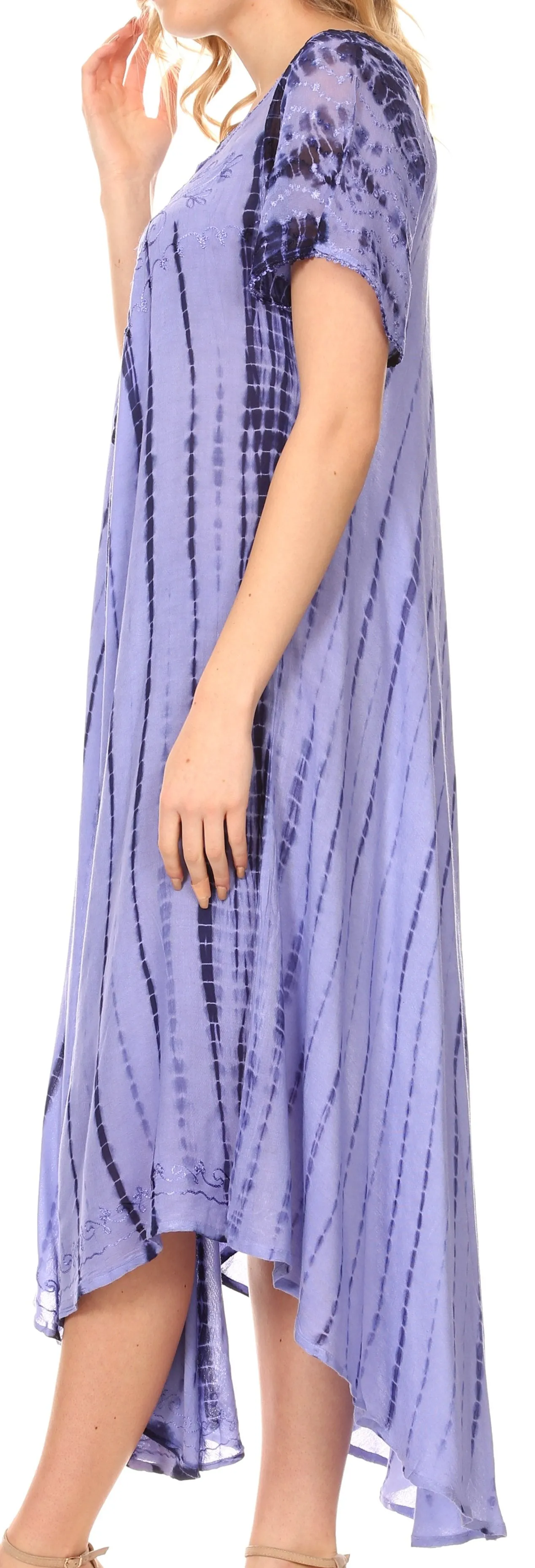 Sakkas Yasmin Tie Dye Embroidered Sheer Cap Sleeve Sundress | Cover Up