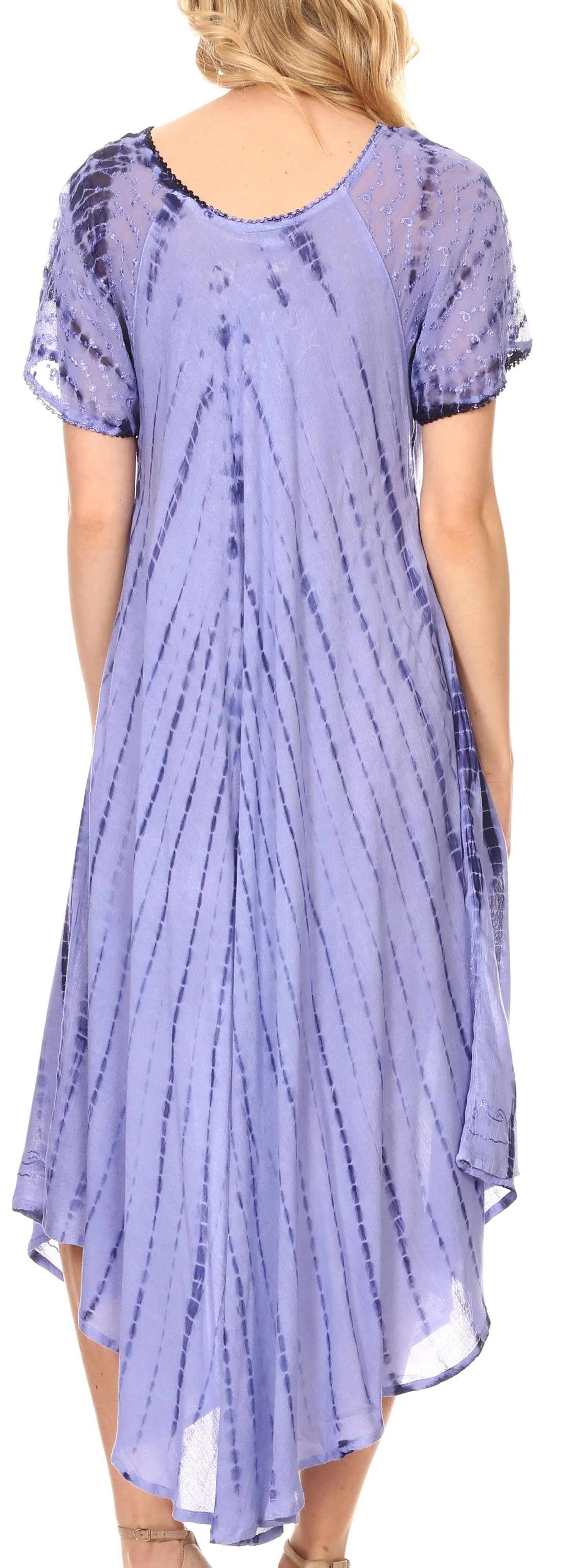 Sakkas Yasmin Tie Dye Embroidered Sheer Cap Sleeve Sundress | Cover Up