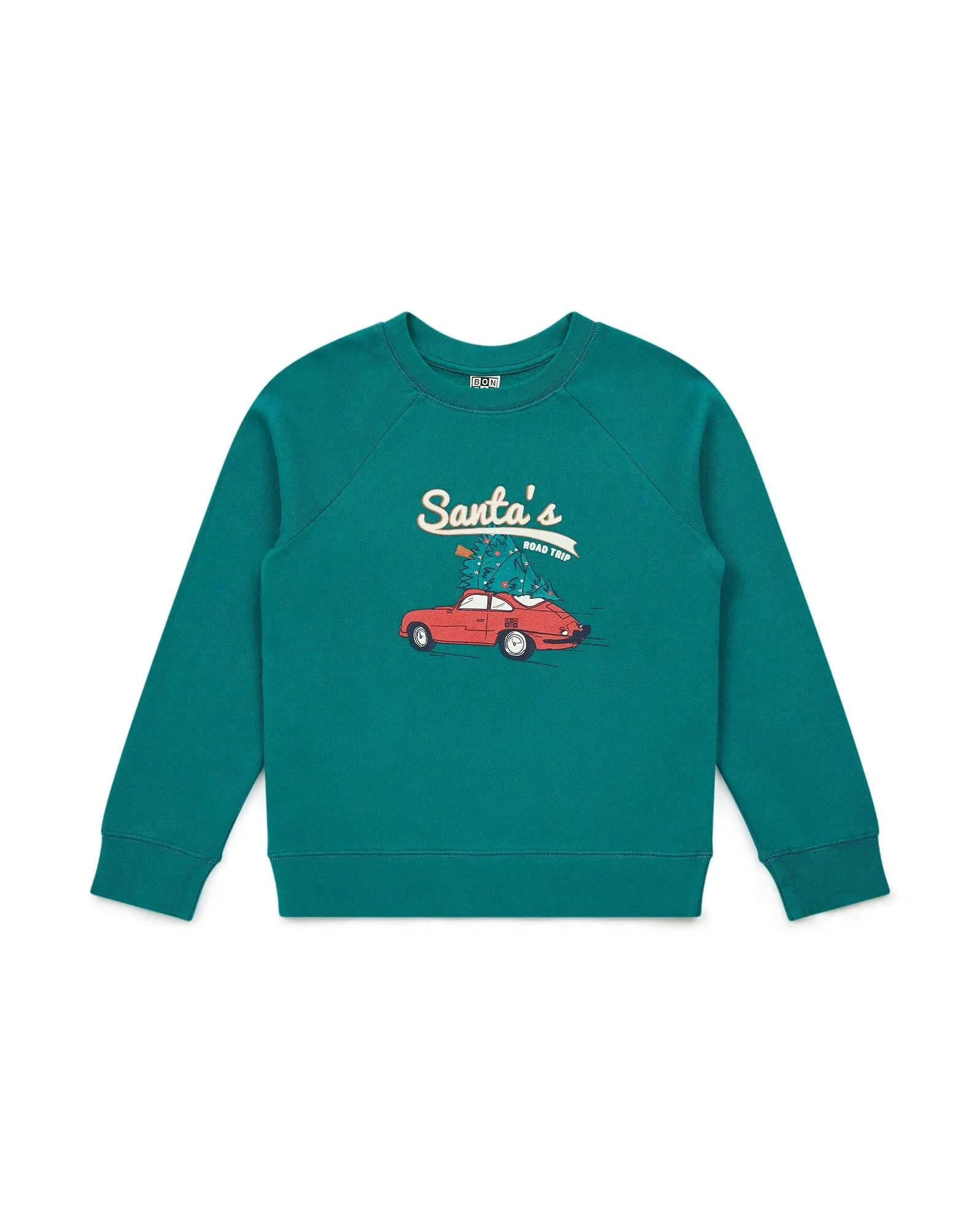 Santa's Road Trip Fleece Sweatshirt in River Green