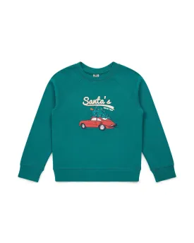 Santa's Road Trip Fleece Sweatshirt in River Green